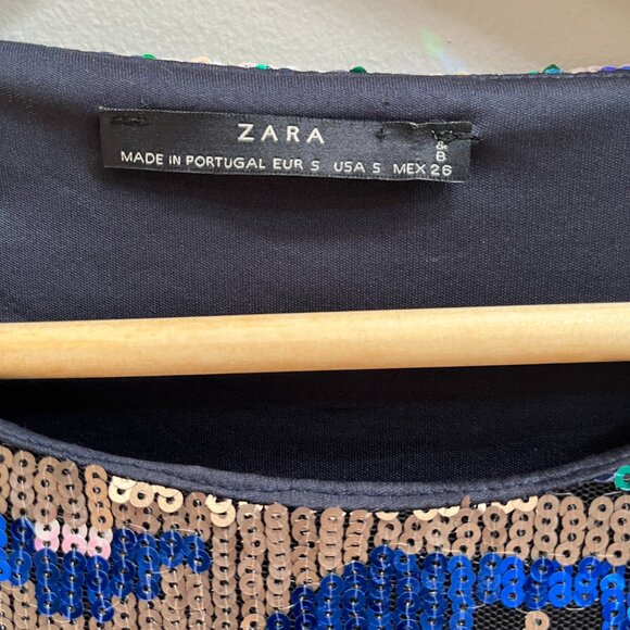 Zara Ethnic Print Sequins Embellished Party Evening Long Sleeve Dress Size US 8 - Picture 5 of 7